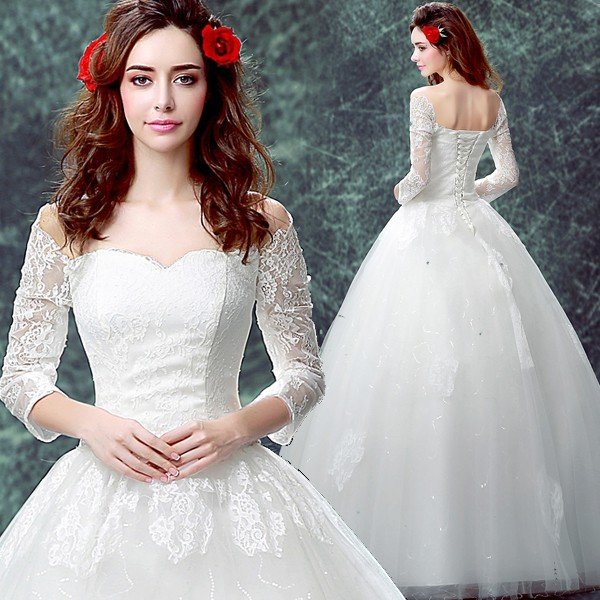 ウエディングドレス 袖付き 二次会 ウェディングドレス 安い 結婚式 プリンセス エンパイア 花嫁 ドレス 披露宴 ロングドレス ブライダル 白 大きいサイズ 11,046円