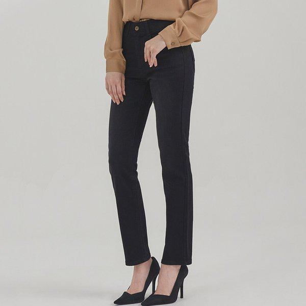 女性ライクラ ストレートフィット デニム_ブラック