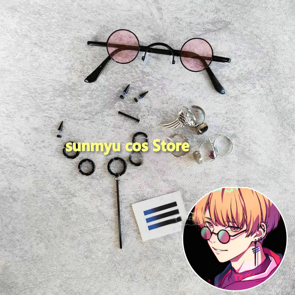 パラドックスライブ 燕 夏準 イヤーリング＋グラス＋指輪＋タトゥー コスプレ道具 アクセサリー