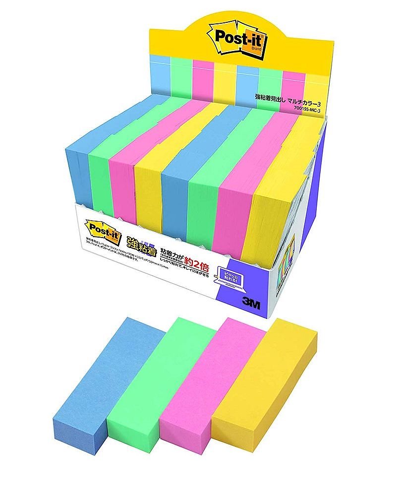 （まとめ買い）ポストイット 強粘着見出し マルチカラー3 増量パック 50x15mm 90枚x32パッド 7001SS-MC-3 [x3]