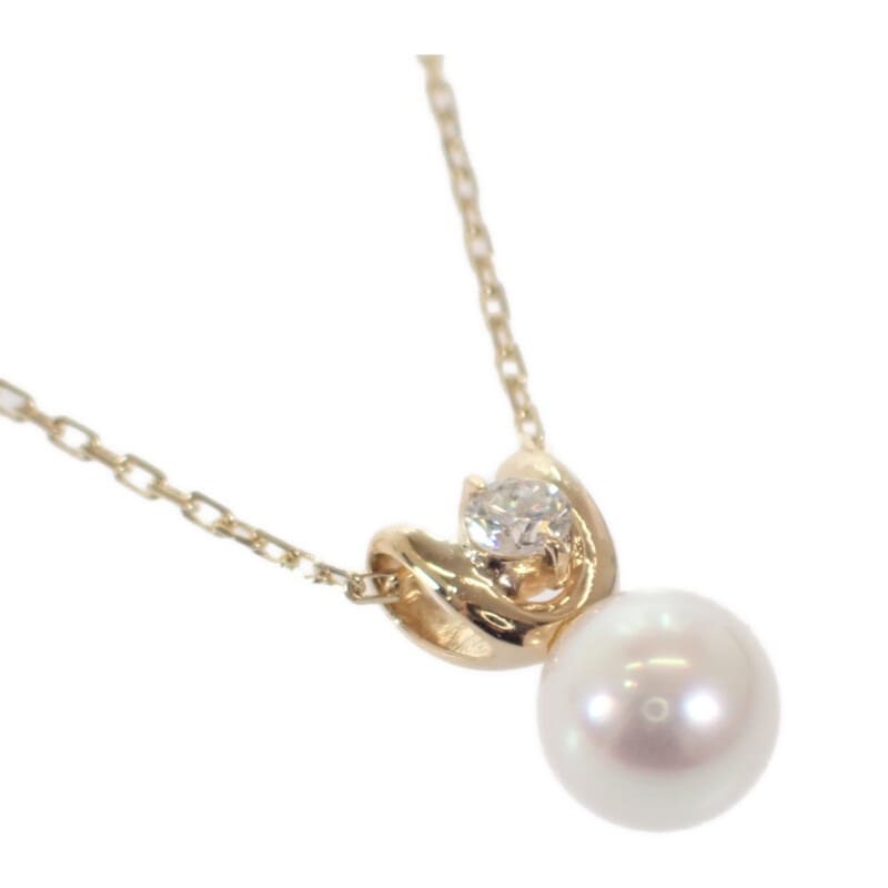【no brand】K18YG デザインジュエリー ネックレス K18イエローゴールド パール ダイヤモンド レディース