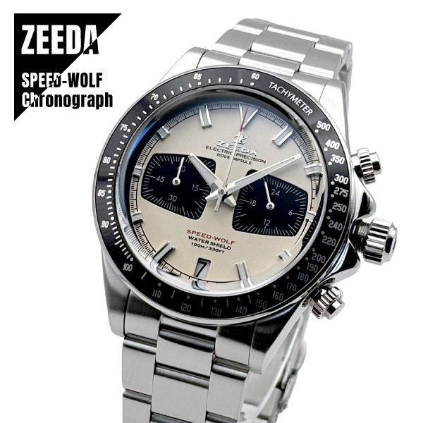 【即納】 ZEEDA SPEED-WOLF ジーダ スピードウルフ クロノグラフ TMI(SEIKO)ムーブ搭載 SPW-VWH ソフトホワイト×シルバー メンズ レディース