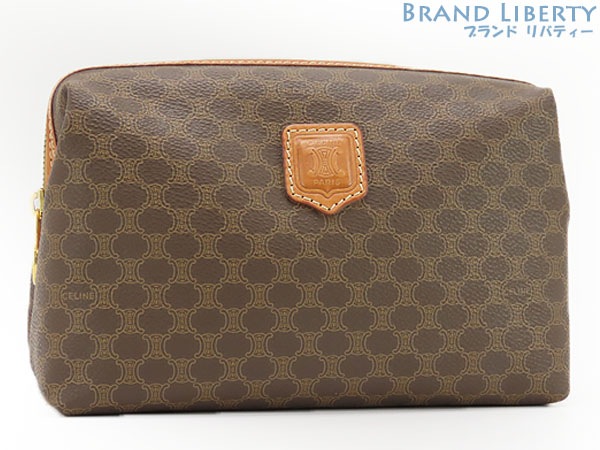 超美品セリーヌヴィンテージマカダムコスメポーチ化粧ポーチ小物入れセカンドバッグクラッチバッグブラウンレザー