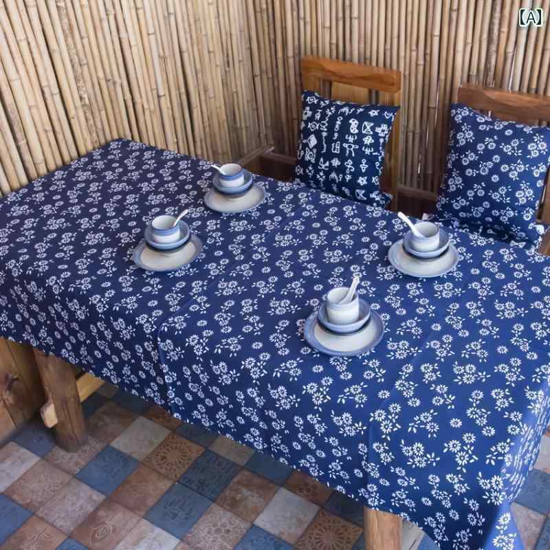 テーブルクロス エスニック 布 綿 リネン 机 デスク キッチン リビング ホームパーティー カバー おしゃれ インテリア レトロ アジアン 中国風 花 青 赤