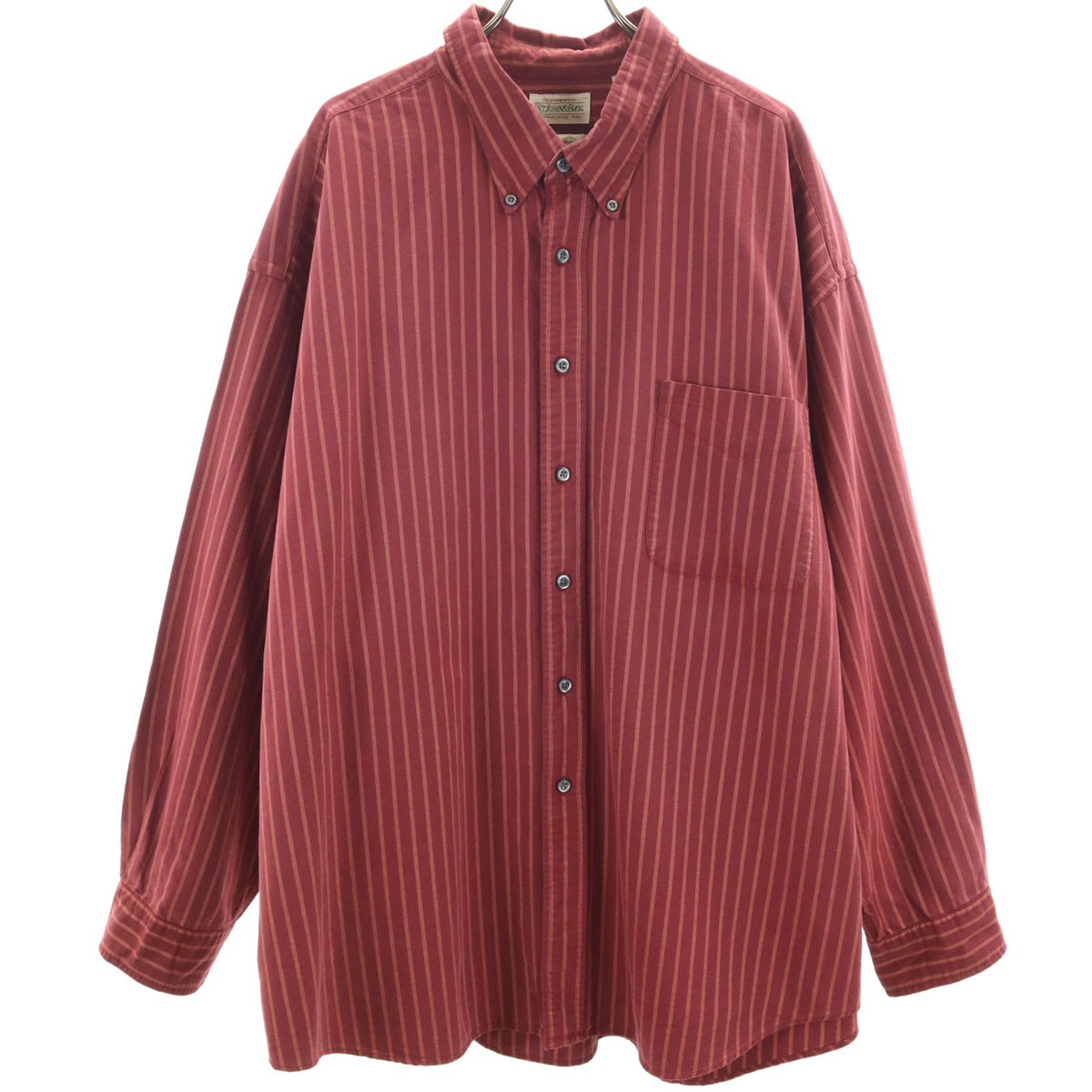 STJOHN’sBAY セントジョンズベイ 90s ビッグサイズ オールド ストライプ柄 長袖 コットンシャツ XXL レッド メンズ 古着