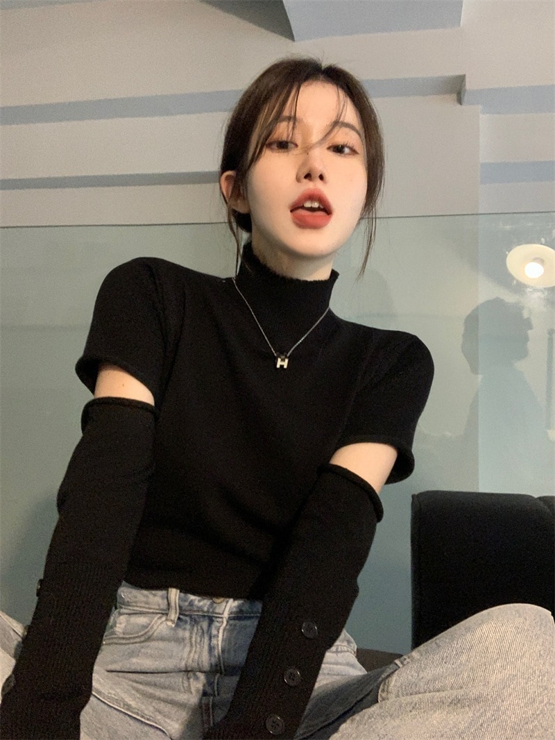 トップス ニットソー セーター 袖あり 長袖 ハイネック タートルネック スリム タイト 細身 肌見せ かわいい 大人可愛い きれいめ シンプル カジュアル 大人 上品 おしゃれ お洒落 大人女子