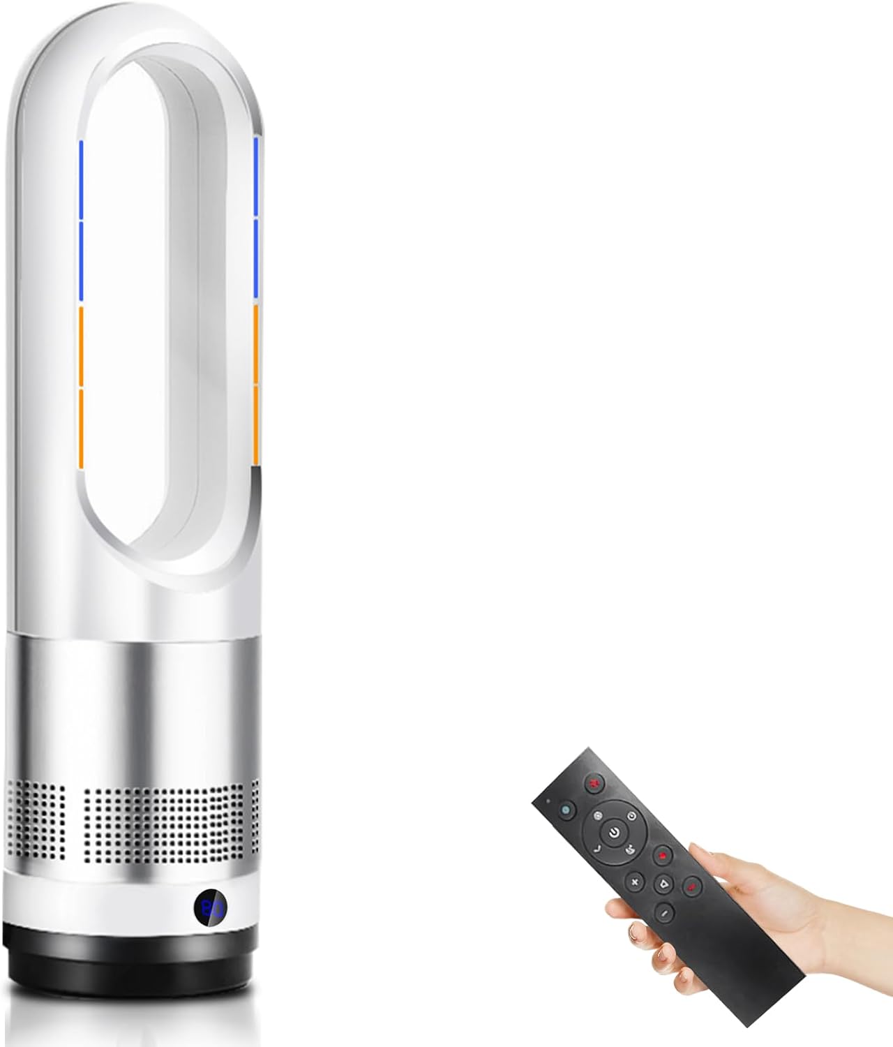 冷暖房兼用羽根なし扇風機 8段送風・3段温風切替 左右80度首振り 9時間タイマー 温風冷風広範囲 無風羽根型 強力送風 リモコン付き 過熱保護・転倒安全装置 省エネ仕様 日本語説明書 PSE認証済み