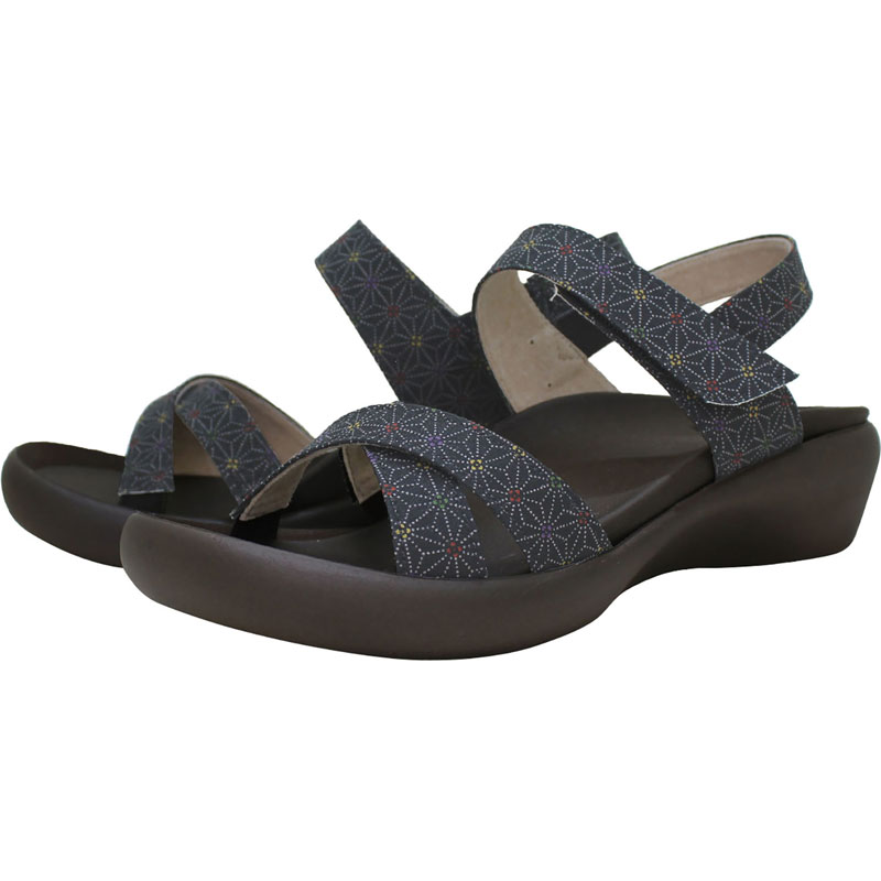 CJFW3518 和柄麻の葉クロスベルトローヒールサンダル カジュアル サンダル cjfw3518-blk