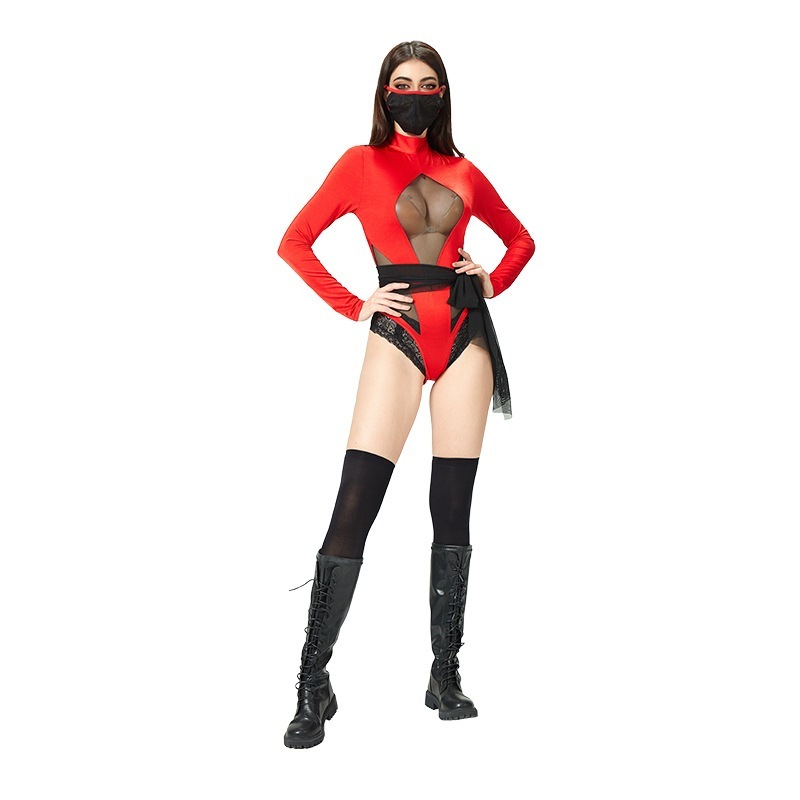 ハロウィンコスチューム 欧米の国境を越えた女性のマスク付きDSリードダンサーナイトクラブバー忍者日本の忍者戦士コスチューム