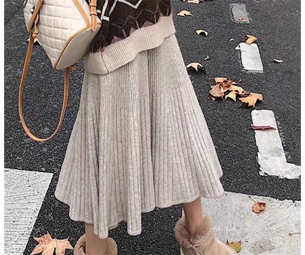 レディース スカート ニット マタニティウェア ウール ニットスカート ロング Aライン プリーツ ハイウエスト 厚手 大人可愛い きれいめ シンプル カジュアル 上品 おしゃれ レトロ ガーリー