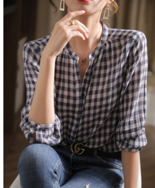 チェック柄シャツ トップス ブラウス ロング丈 長袖 ストレート 綿 爽やか 大人スタイル かわいい 大人可愛い きれいめ シンプル カジュアル 大人 上品 おしゃれ かっこいい 大人可愛い 大人女子