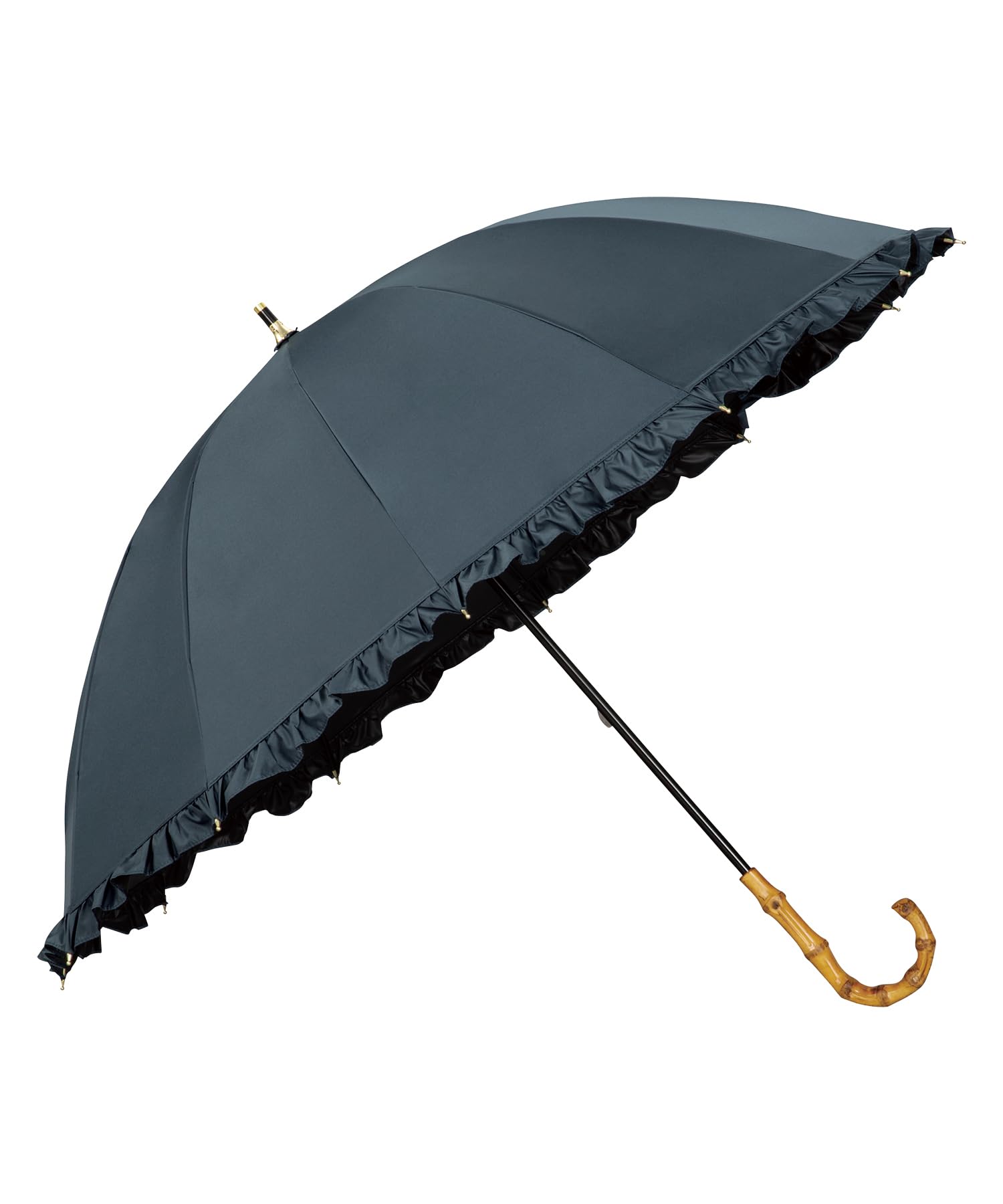 Wpc. 最強の日傘 UVO(ウーボ)長傘／12K フリル ブルーグレー遮光率＆UVカット率100%/UPF50＋/遮熱/晴雨兼用 親骨55cm レディース 女性 バンブー 持ち手 おしゃれ 可愛い