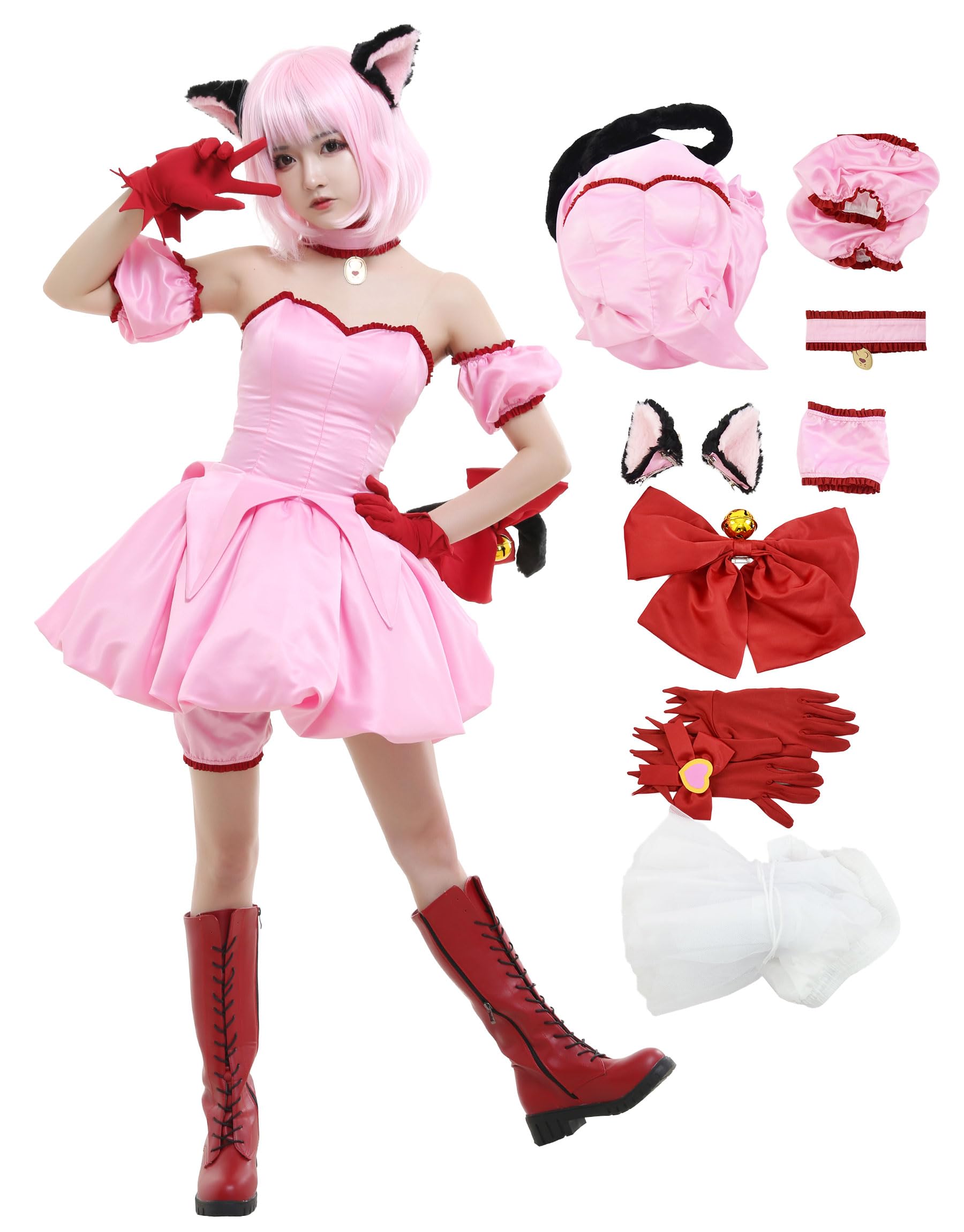 女性 アニメ コスチューム ねこ コスプレ 衣装 可愛い ピンク スカート 26323