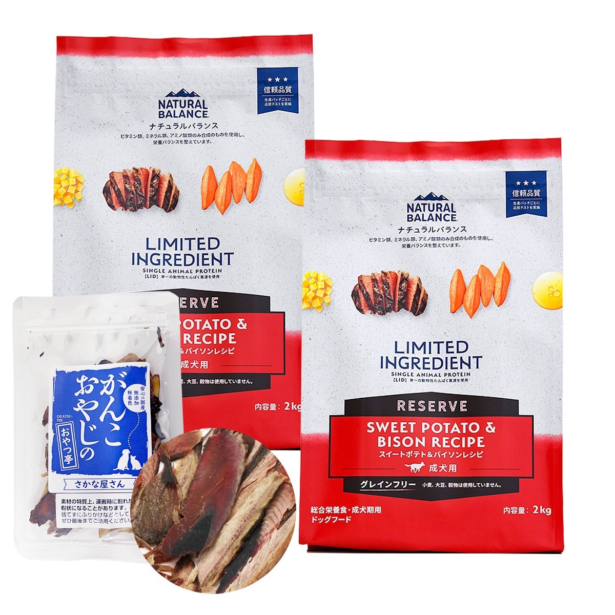 LIDグレインフリー 成犬用 スイートポテト&バイソン 2kg×2袋【お試し国産お魚厚削り15g付き】