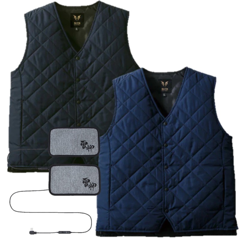 【24Vバッテリー用】サンエス 雷神服 雷神ウォームベスト BO31950　発熱ユニット付き 雷神服 シルキータフタ素材 キルティングベスト オフィス ライトワーク アウトドア レジャー 防寒対策