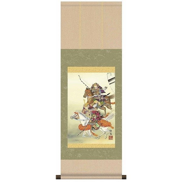 掛け軸/節句画/武者兜/大成武者/工藤翔悠/悠創会/洛彩緞子本表装/尺幅サイズ幅31.5cm/表装品質十年保証/端午の節句掛軸 初節句 こどもの日