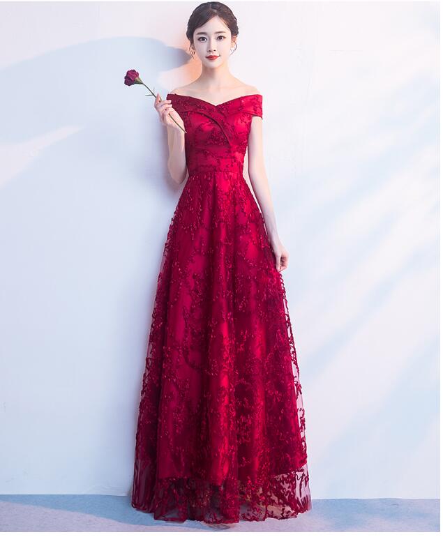 イブニングドレス ワインレッド オフショルダー ロングドレス カラードレス ブライズメイド Aラインドレス ステージドレス 演奏会 編み上げひも 大きいサイズ 二次会 お呼ばれ 謝恩会 披露宴 結婚式