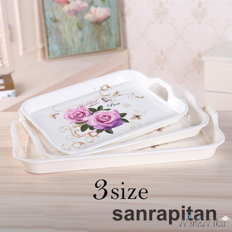 薔薇 フラワー お盆 中 持ち手 プレート 長方形 大 エレガント 台所用品 【新品現品】トレイ 小 高級感 食器置き場 配膳 花 キッチン雑貨 生活雑貨 トレー 4,610円