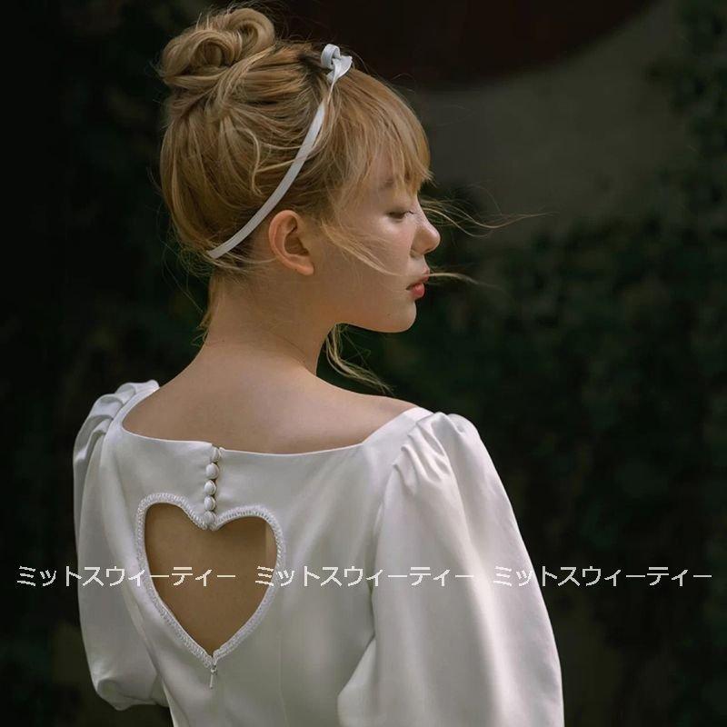韓国ファッション二次会 光沢 ウエディングドレス 結婚式 披露宴 前撮り パーティードレス 花嫁 演奏会 カクテルドレス ウェディングドレス サテン aラインドレス ロングドレス