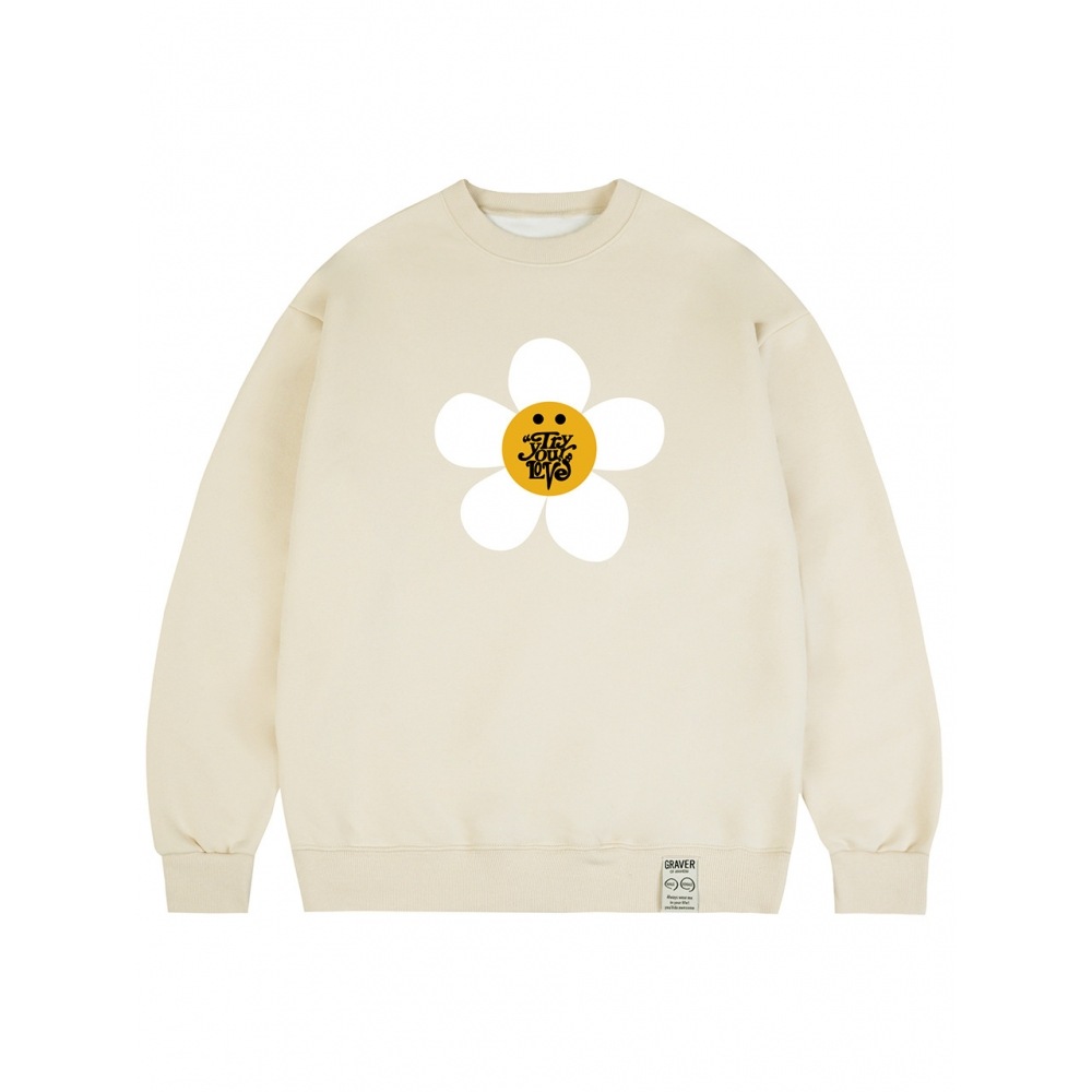GRAVER TYL ビッグフラワースマイルロゴスウェットシャツクリーム