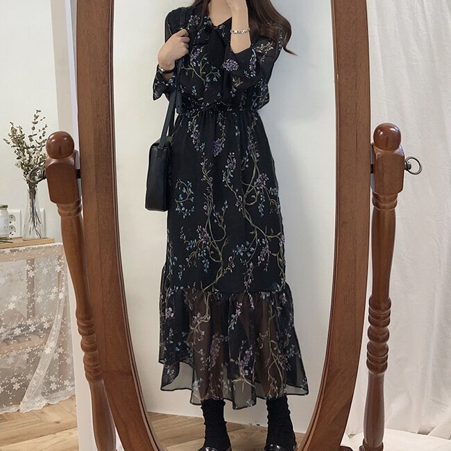 2色 レトロ風 ワンピース 長袖 春夏 秋冬 きれいめ かわいい フォーマル aライン Aライン フレア ワンピドレス オールインワン フレアスカート チュールスカート ロング ロング丈 9分丈 アン