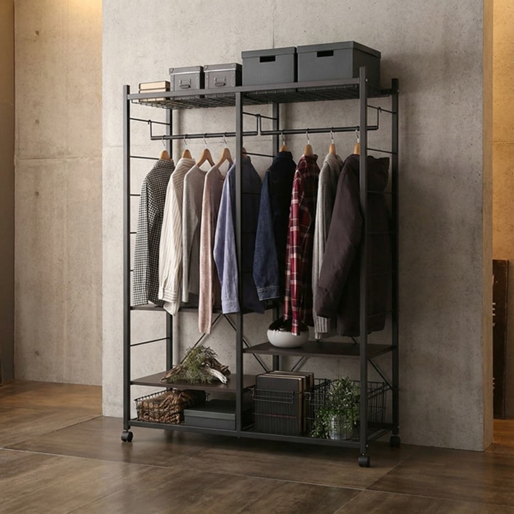 収納ラック スチール ハンガーラック119cm幅 Lacatas-ラカタス-家具 ハンガーラック 119cm幅 スチール ダークブラウン