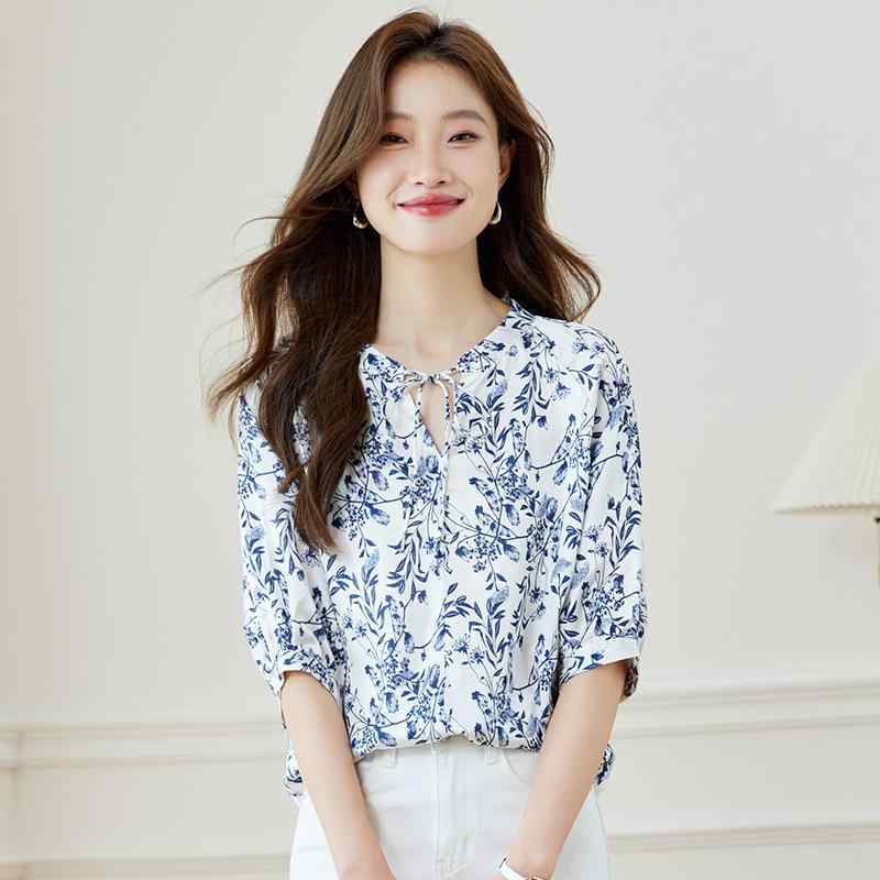 レディース トップス ファッション 上品 オフィス カジュアル 婦人服 おしゃれ 精巧 花柄 シフォン シャツ 夏 フレッシュ 半袖