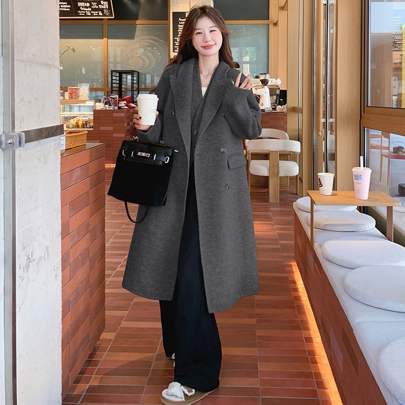 韓国気質薄手両面カシミアコートウエストコート2点セット2024新作ウールツイードスーツジャケットトレンチコート