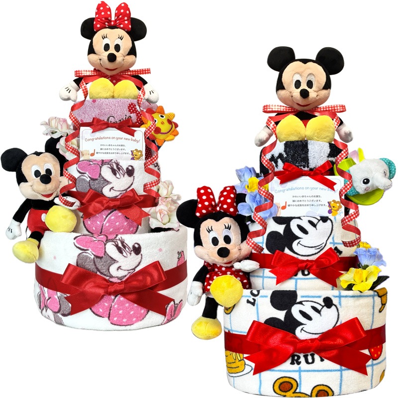 おむつケーキ 出産祝い ミッキー ミニー 男の子 女の子 赤ちゃん 3段 誕生日プレゼント ハーフバースデー ベビーシャワー 人気 オムツケーキ