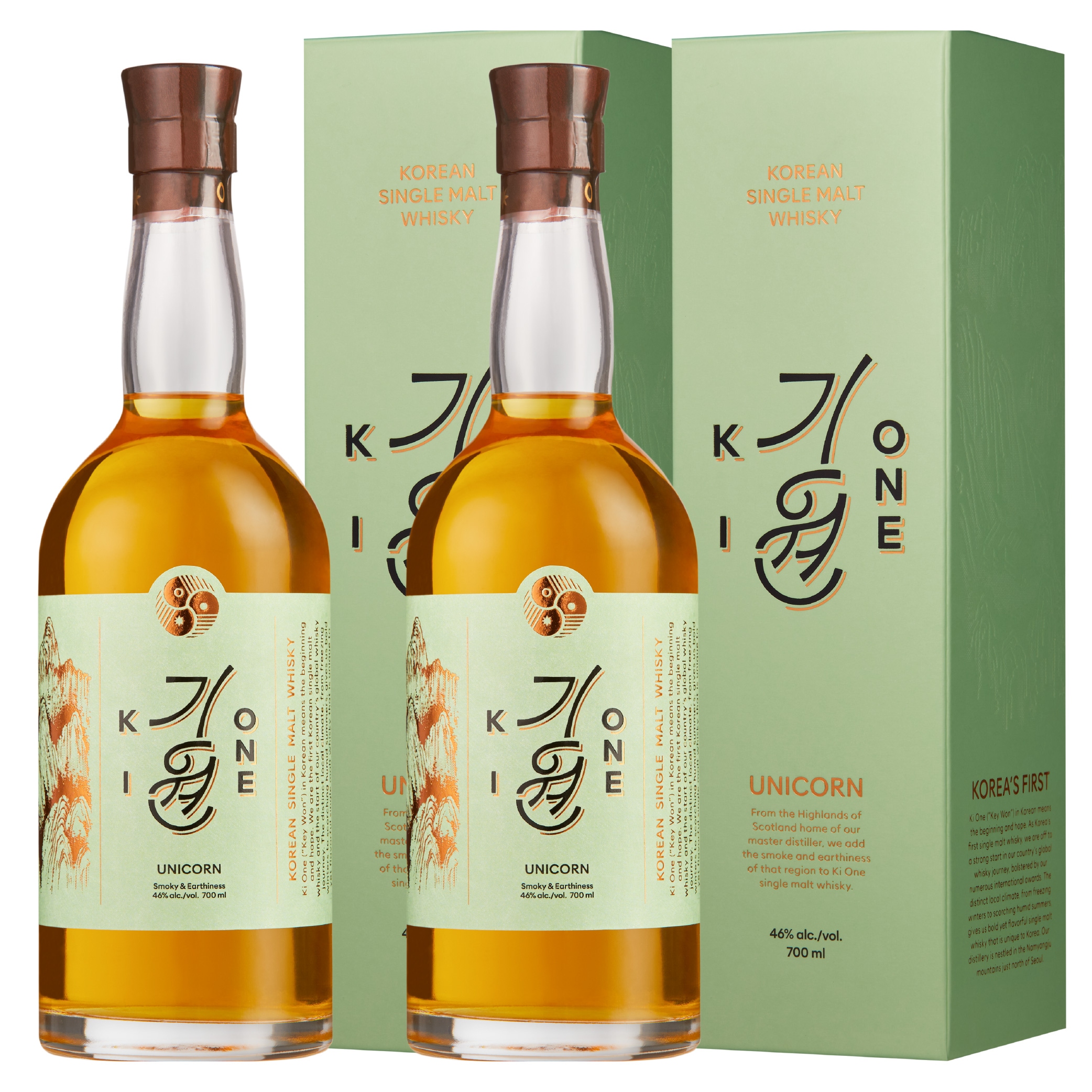 正規品 キウォン ユニコーン 2本セット 700ml / 韓国 ピーテッドモルト ニューオーク ＆ バーボンカスク ギフトBOX入り Ki One