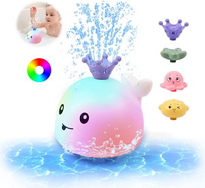 赤ちゃんの水泳玩具クジラスプレースイミングプールのおもちゃ4つの水スプレーパターン照らされたバスタブのおもちゃ防水デザイン面白い入浴おもちゃ滑らかな体の安全性3.5年（白）