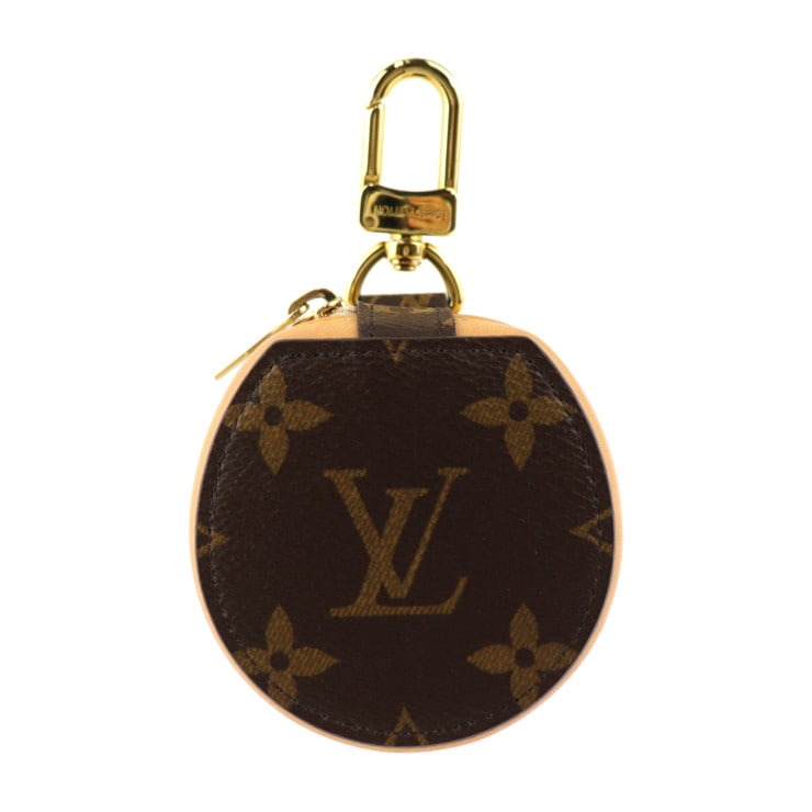 超美品 LOUIS VUITTON ルイ ヴィトン キーホルダー GI0495 エテュイ イヤホン モノグラム PVC レザー ブラウン ゴールド金具 イヤフォンケース 小物入れ ビトン 本物保証 中