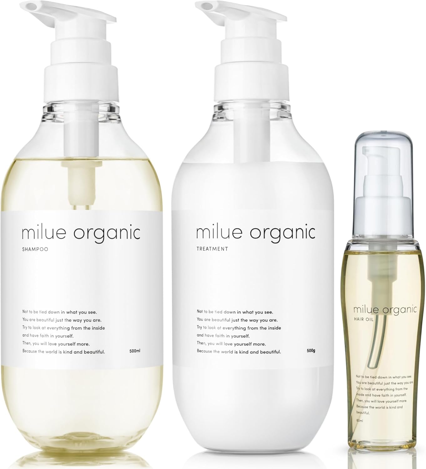 ミルエ オーガニック シャンプー 美容室専売品 アミノ酸シャンプー (シャンプー500ml＆トリートメント500ml＆ヘアオイル) 毛髪診断士監修ギフトセット