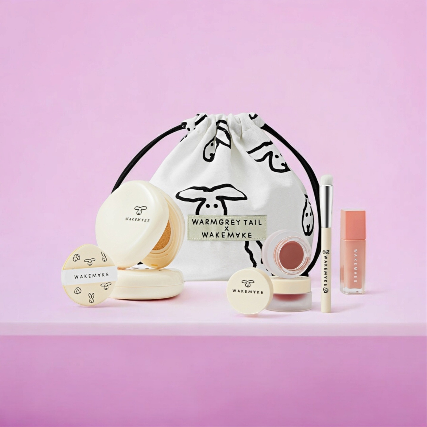 限定数量 ベルベットクッション + ブラーリングポット + チーク [ウォームグレーテール 3点セット]（特典：バニバニ ストリングポーチ + リップブラ