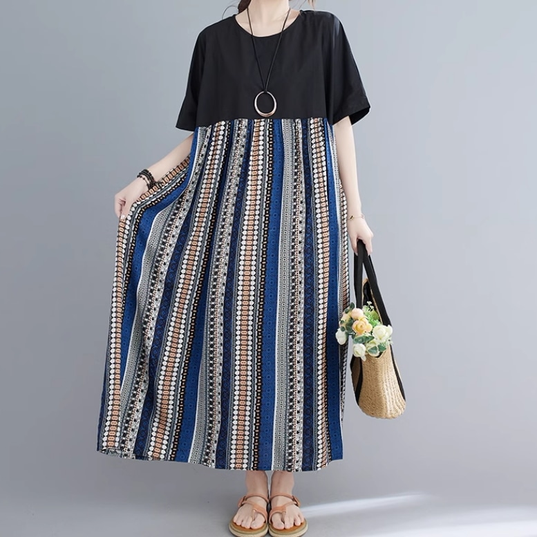 レディース スカート ワンピース プルオーバー ドレス ロングスカート ロング 半袖 ラウンドネック 襟なし ワイド オーバーサイズ かわいい 大人可愛い きれいめ シンプル カジュアル 上品