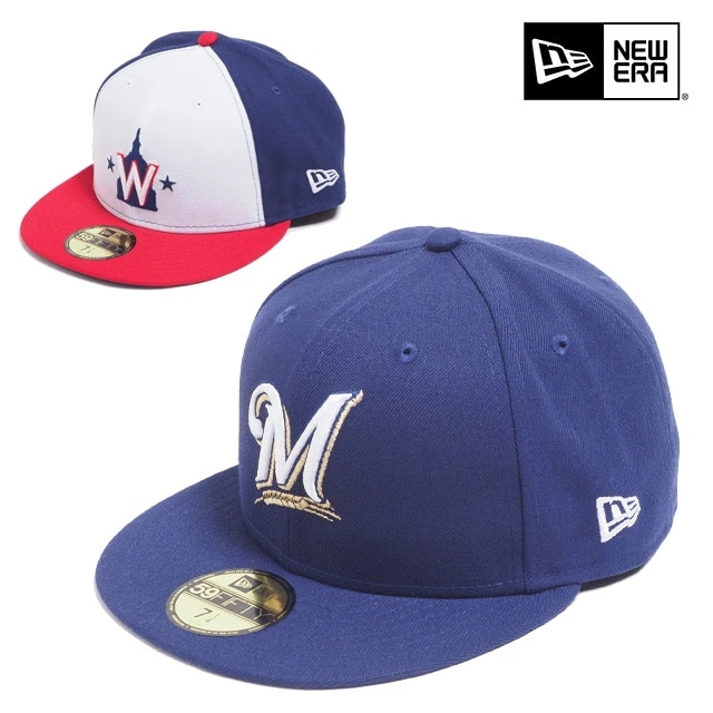 USモデル NEWERA CAP キャップ 59FIFTY ミルウォーキー ブルワーズ ワシントン ナショナルズ メンズ レディース ネイビー ホワイト レッド 紺 白 赤 FITTED 帽子 ハット