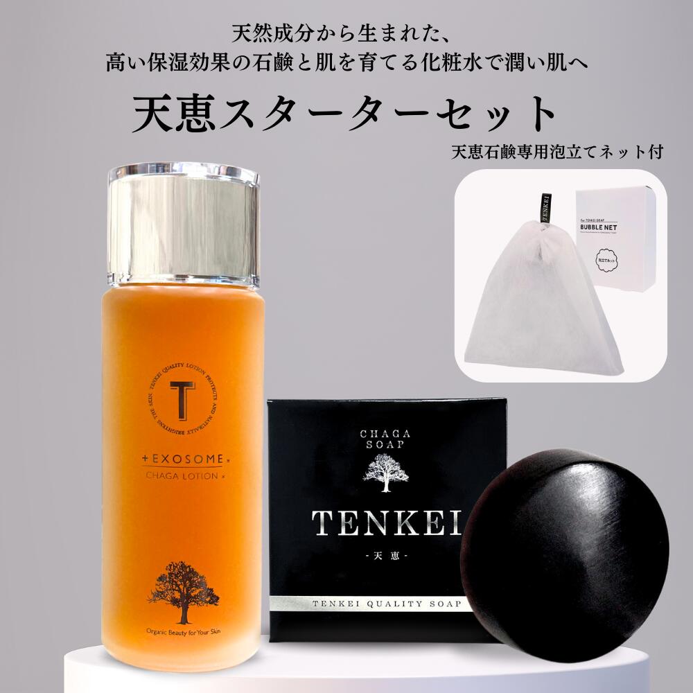 天恵スターターセット 樺のあな茸エキス 天恵ローション 100ml天恵石鹸 1個専用洗顔ネット 1個 チャーガ 化粧水 エクソソーム 無香料 無着色 プラスケア 公式 森のダイヤモンド カバノアナ