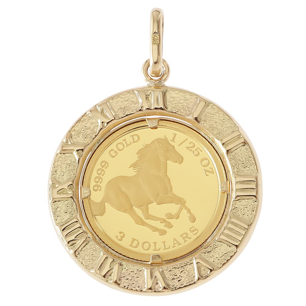 純金 K24 ホース 馬 1/25oz 金貨 ペンダントトップ コイン アラベスク 時計文字 ゴール