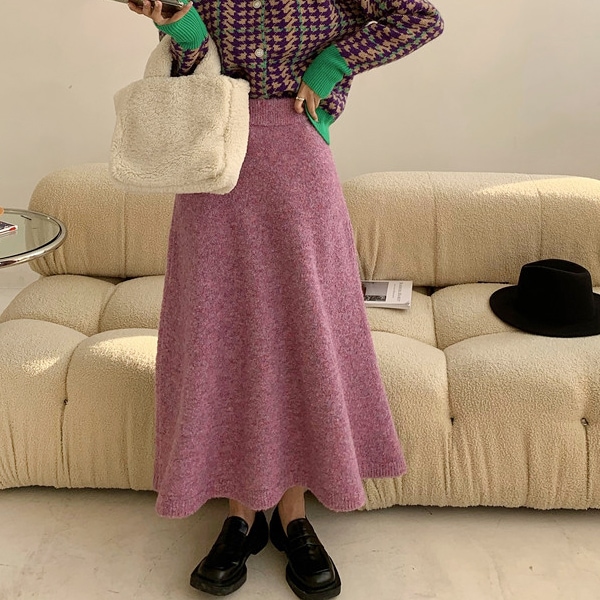 送料0円! 韓ファッションヘブズボカシバンディングロングニットスカート(mskt1233)