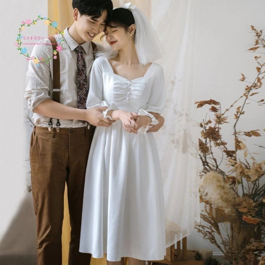 安い白ウェディングドレス二次会フォーマルドレス結婚式ブライダル演奏会ロングドレス披露宴