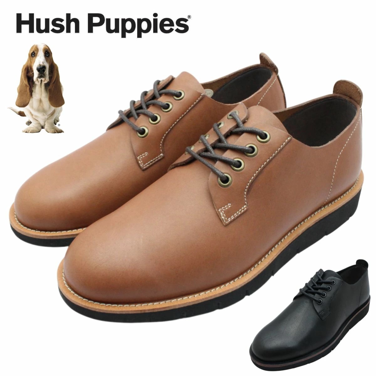 ハッシュパピー メンズ レザー カジュアルシューズ M-7112T 紐 本革 紳士靴 プレーントゥ ウォーキング Hush Puppies 7112T