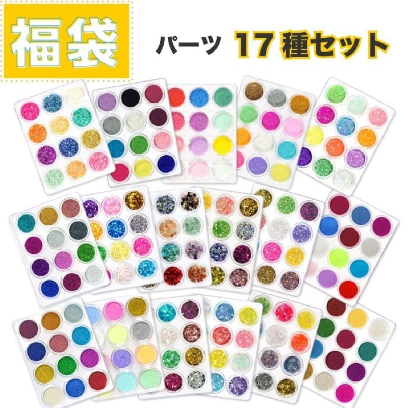 グリッター 17種類ケースセット 全204種 福袋 細かいラメ ネイルパーツ レジンパーツ ブリオン 乱切りホログラム ホログラム アクリルパウダー 丸ホログラム さざれ石 パステルホログラム