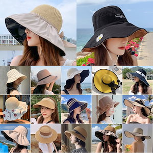 2022春夏新作紫外線対策 UVハット帽子 可愛いくて小顔効果 綿麻素材のオシャレな 折りたたみ帽子 日よけ帽子