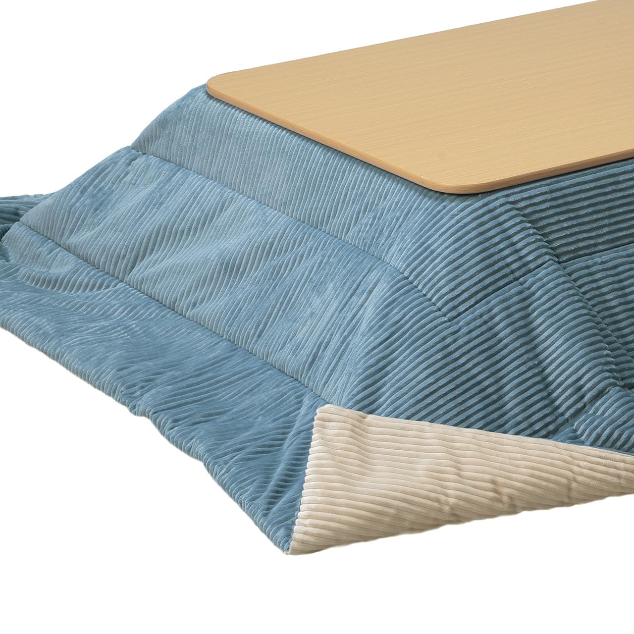 リバーシブルコーデュロイ保温綿入こたつ布団 ロア 250x190cm サックスブルー×ベージュ こたつ布団単品