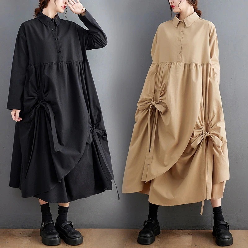 レトロ メガ割 2025秋新品 ロングシャツワンピース 体型カバー 「ファットガール」 ワンピース レディース 大きいサイズ