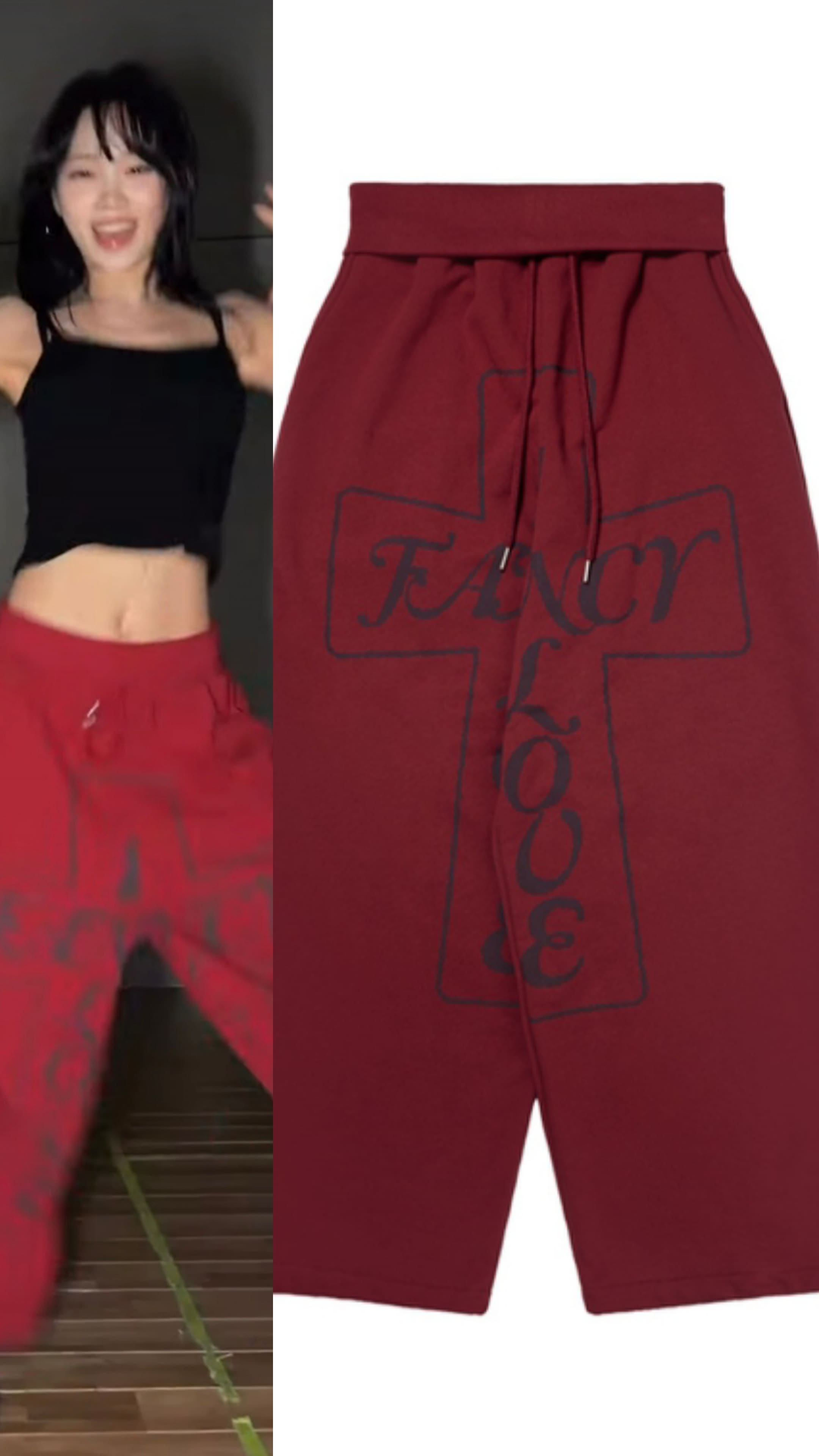 Fancy club/Lesserafim chaewon wear/FROSS BANDING SWEATPANTS (CHERRY RED)