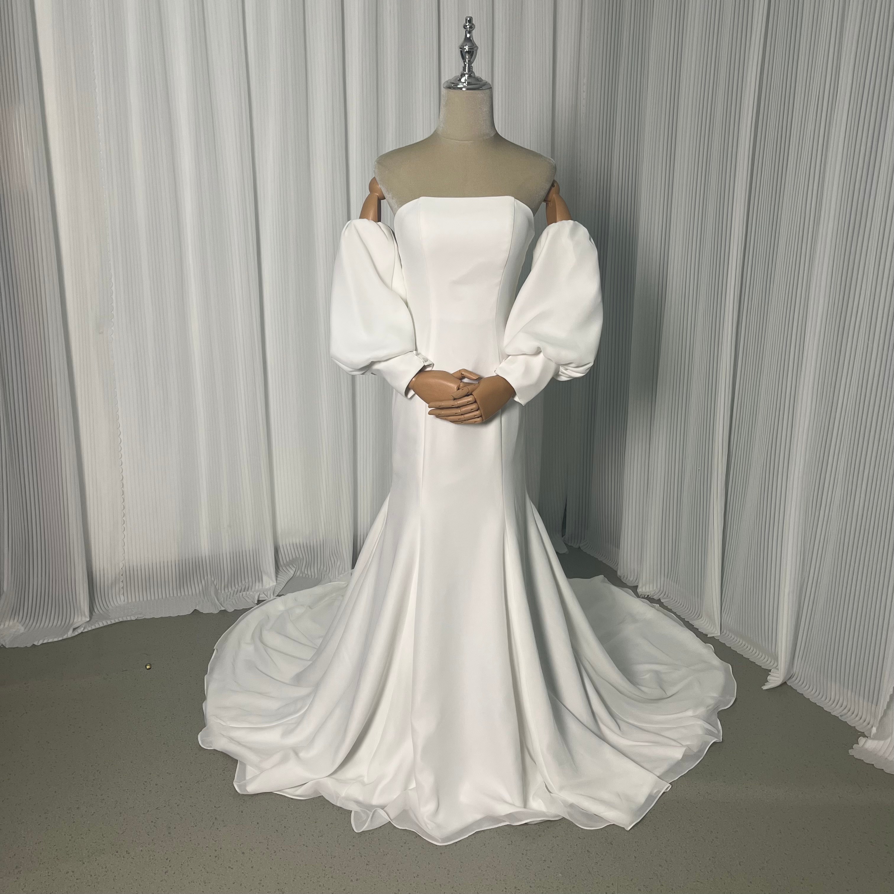 ウェディングドレス ベアトップ パフスリーブ マーメイドライン クレープ生地 披露宴 前撮り 27,924円