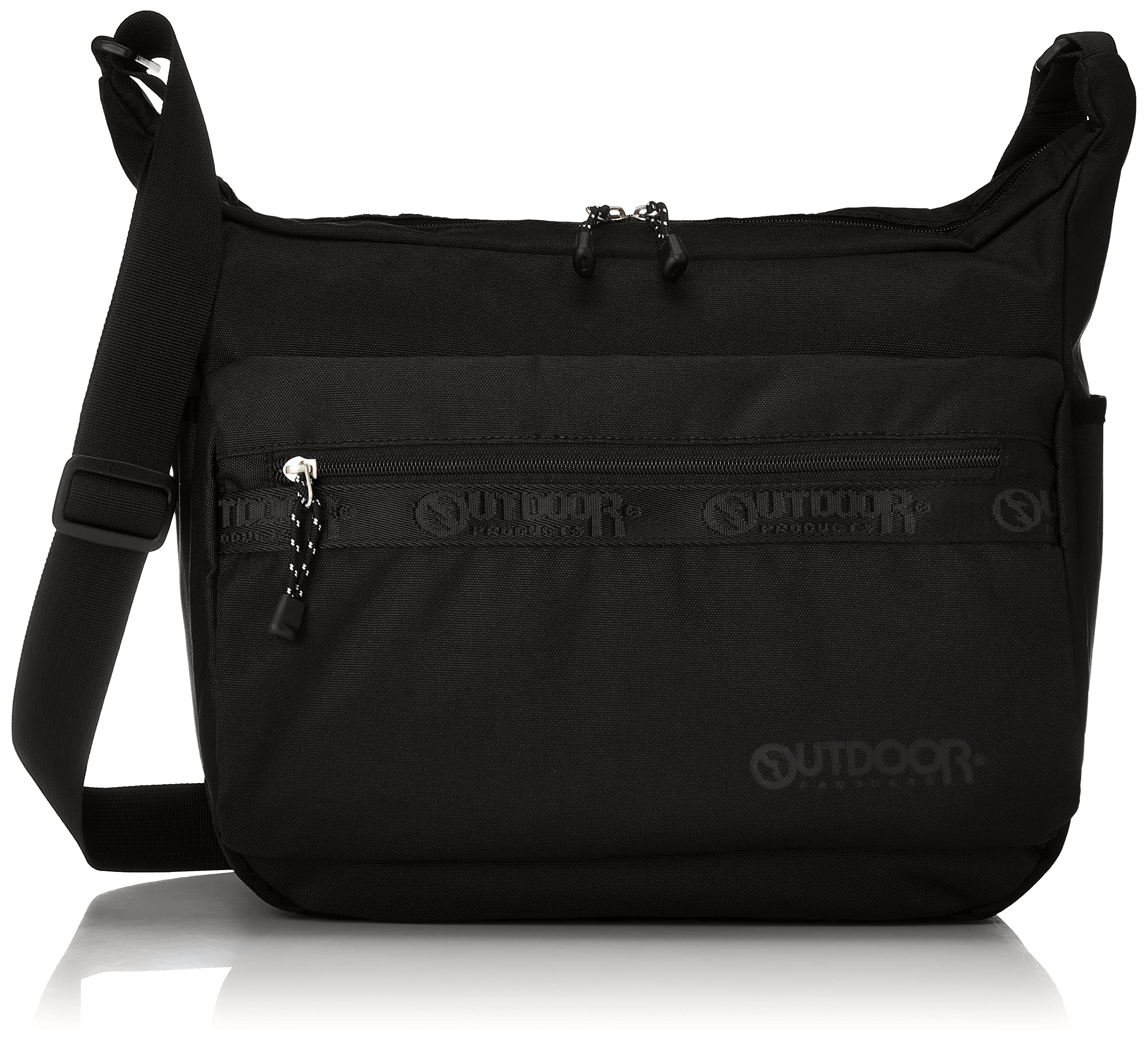 [アウトドアプロダクツ] ショルダーバッグ ロゴテープ ヘザー マザーズバッグ 大容量 16L ブラック2(同色ロゴ) F