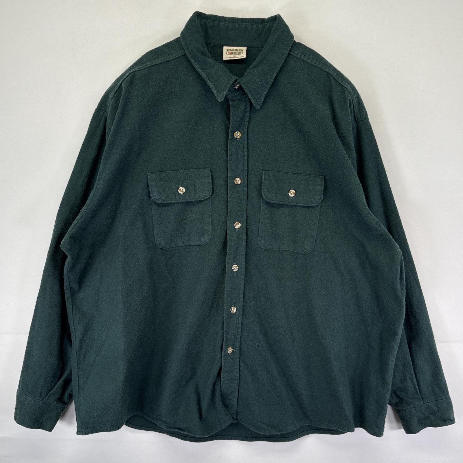 古着 USA製 長袖 ネルシャツ 無地 シャモアシャツ 大きいサイズ 胸ポケット 3XL グリーン メンズ