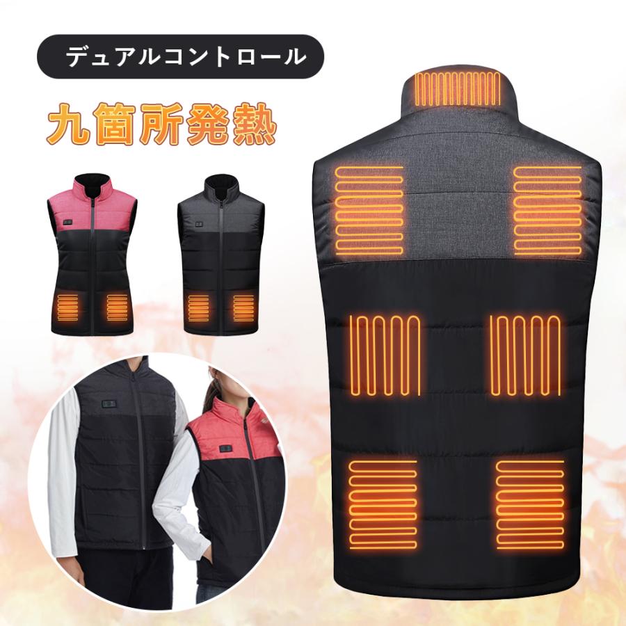 電熱ベスト ヒーターベスト 21箇所発熱 3段温度調整 USB給電 加熱ベスト ヒートジャケット 5V/2A 電熱 ベスト バッテリー レディース インナー おしゃれ 2024